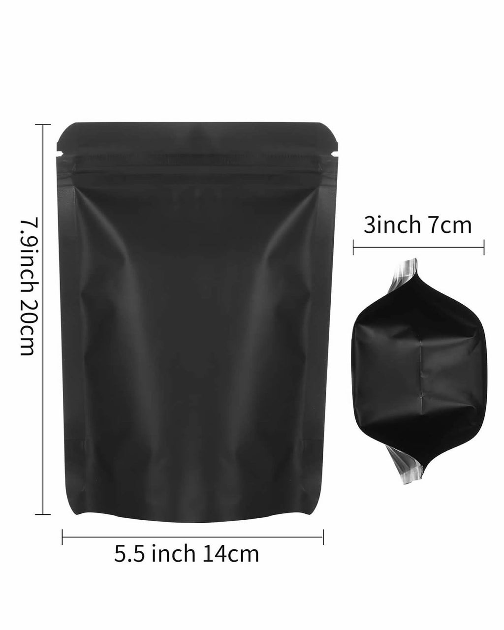 200 Pieces Resealable Mylar Bags Stand Up Foil Pouch for Zip Aluminium Foil Lock Food Storage Packaging Airtight Zipper Pouches, Black, 5.5x7.9 inch, Self Stand