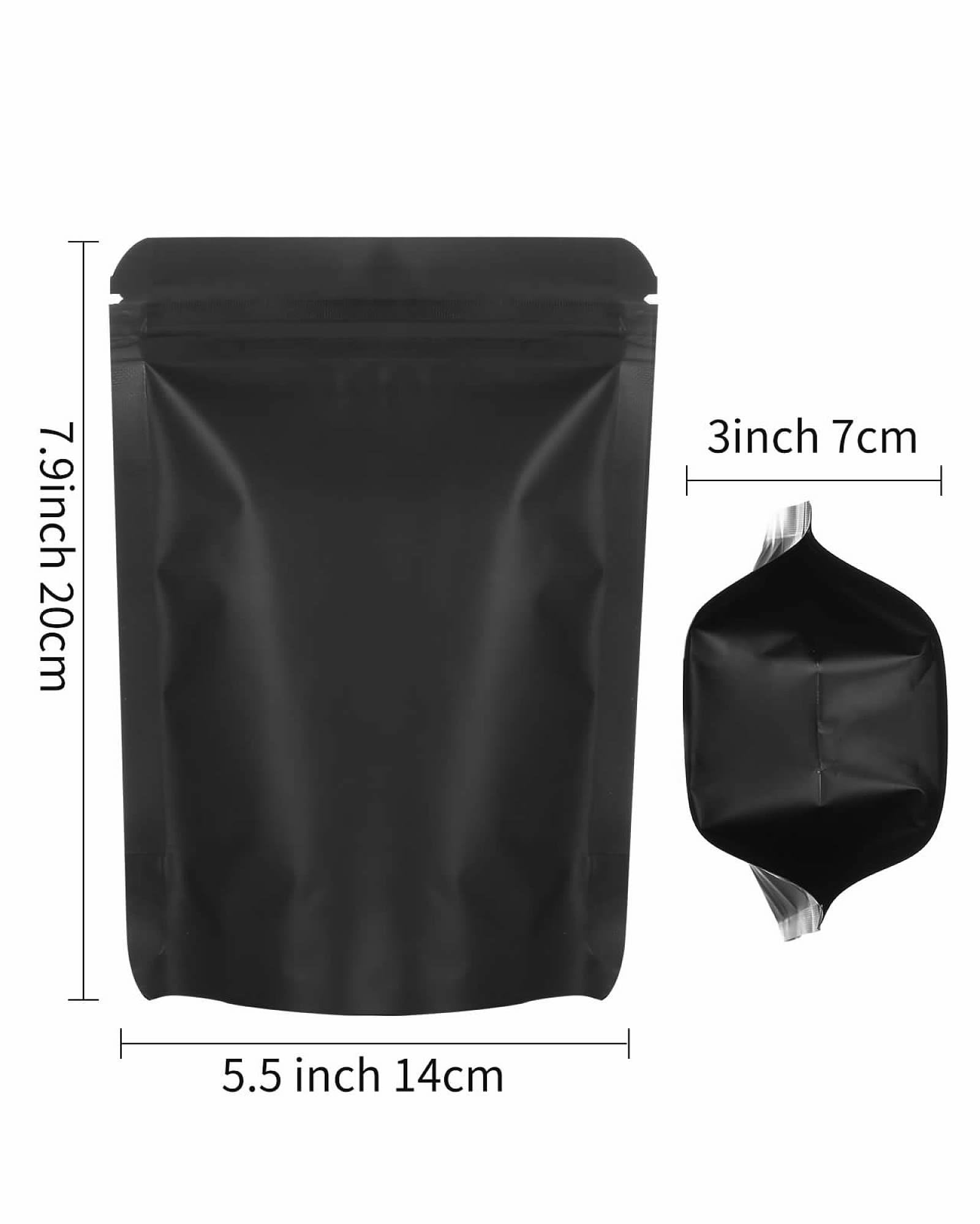 200 Pieces Resealable Mylar Bags Stand Up Foil Pouch for Zip Aluminium Foil Lock Food Storage Packaging Airtight Zipper Pouches, Black, 5.5x7.9 inch, Self Stand