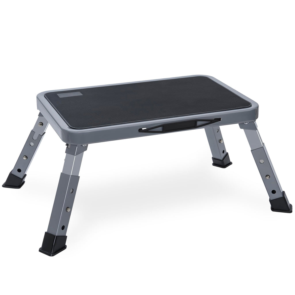 BQKOZFIN Folding Step Stool, 15'‘ x 10.2’' Adjustable Height Step Stool with Non-Slip Rubber and Handle, Suitable for RVs, Bathrooms, Kitchens, and Bedside Use, Supports up to 330 lbs (Gray)