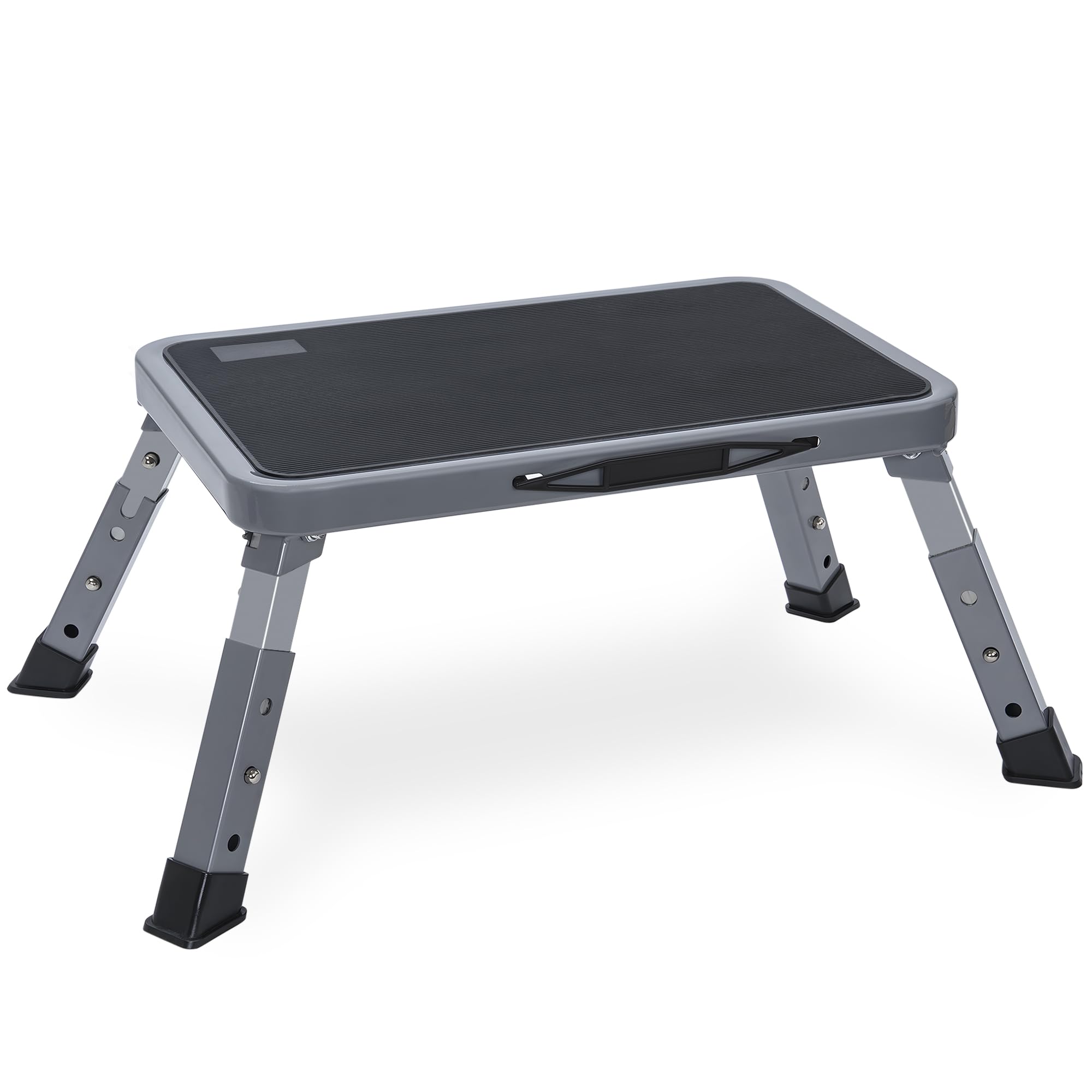 BQKOZFIN Folding Step Stool, 15'‘ x 10.2’' Adjustable Height Step Stool with Non-Slip Rubber and Handle, Suitable for RVs, Bathrooms, Kitchens, and Bedside Use, Supports up to 330 lbs (Gray)