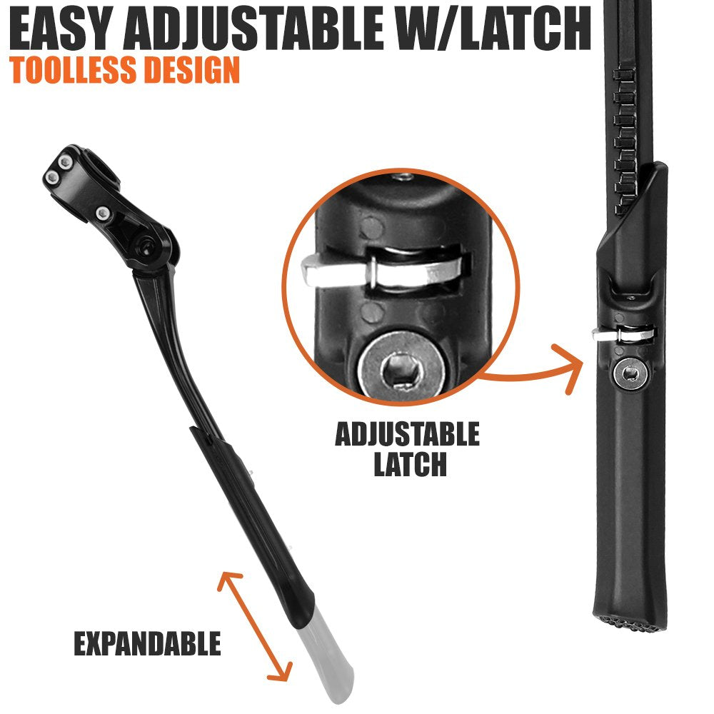 BV Bike Kickstand - Alloy Adjustable Height Rear Side Bicycle Kick Stand, for 24" - 28" Mountain Bike, Road Bike, BMX, MTB (Regular Duty - Black)