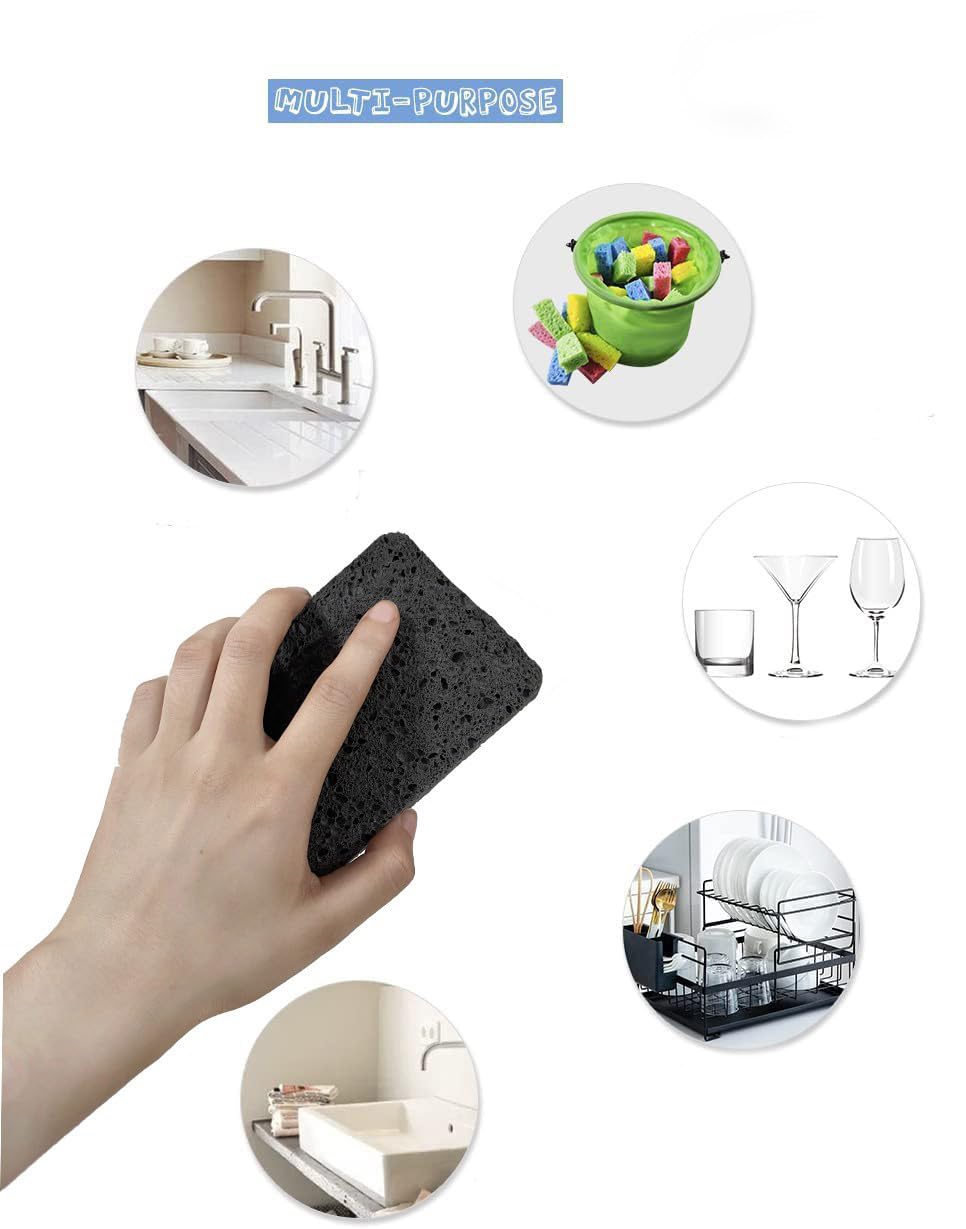 12 - Pack Non-Scratch Scrub Sponges - Sponges for Dishes and Washing Dishes, Cleaning Sponges for Kitchen Home Bathroom Cars, Funny Cut-Outs DIY for Kids (Black)