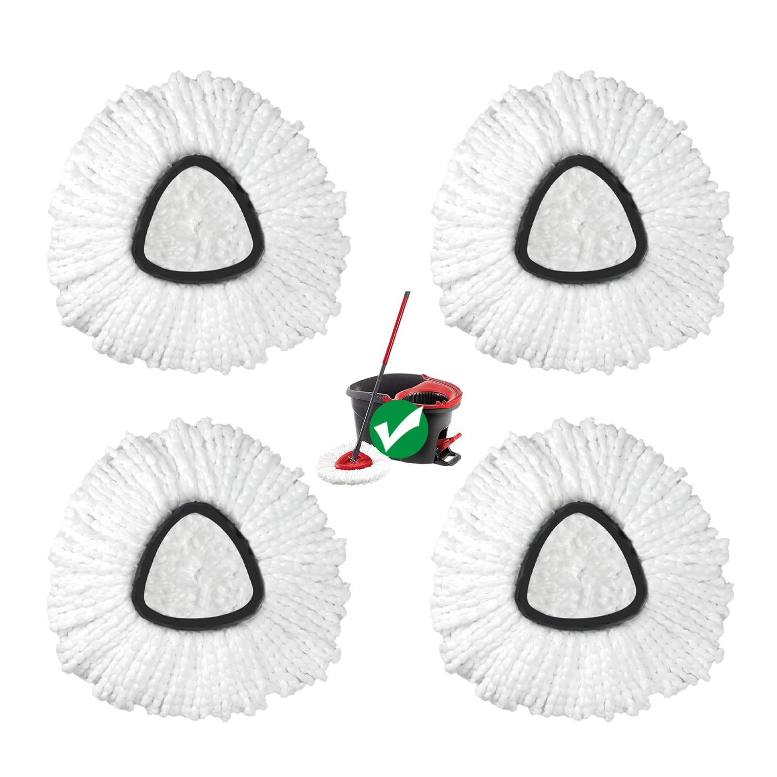Spin Mop Head Refills for Vlieda, 4pcs Spin Replacement Head, Easy Wring 1-Tank Mop Replacement, Microfiber Triangle Replacement Pads