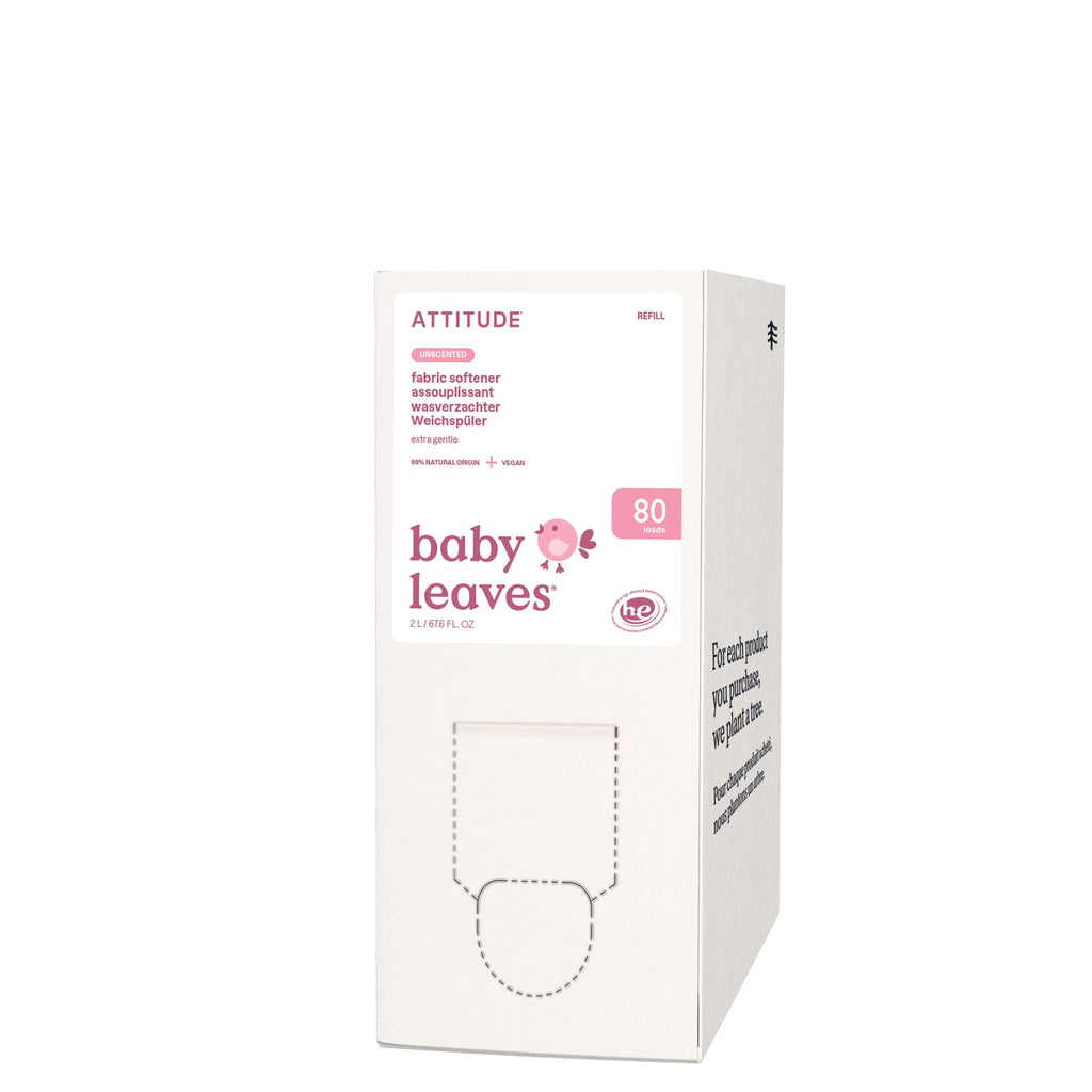 ATTITUDE Baby Fabric Softener, Made in Canada, Plant and Mineral-Based Ingredients, HE Compatible, Vegan Laundry and Household Products, Unscented, Bulk Refill, 80 Loads, 2 Liter