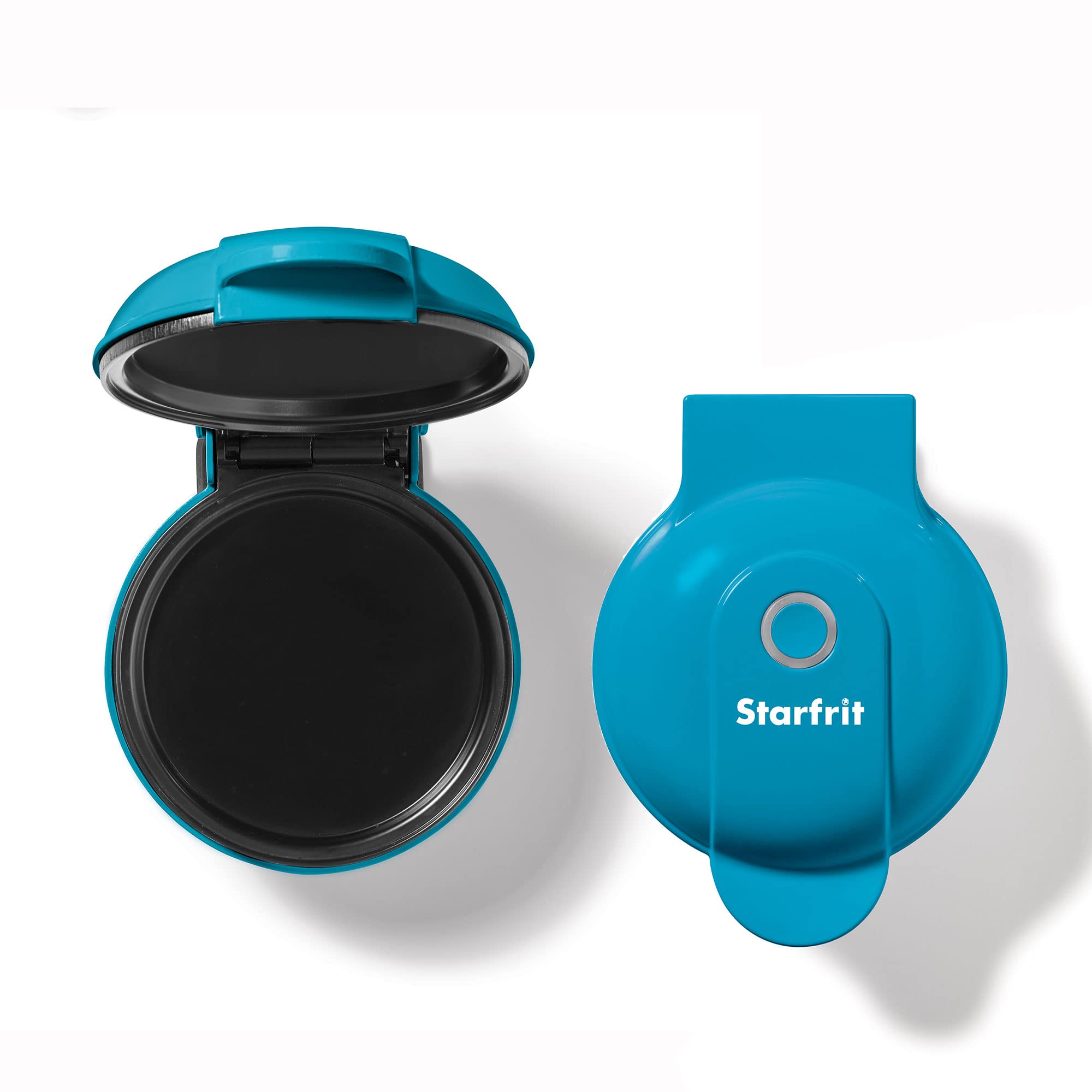 Starfrit Electric Mini Pancake Maker - 4" Non-Stick Cooking Surface - Easy to Use & Clean - Blue - 300W