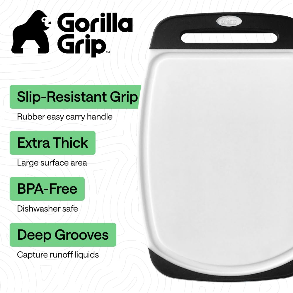 GORILLA GRIP Durable Cutting Board Set of 3, Multiple Sizes, Reversible and Oversized, Easy Grip Handle, Juice Grooves, Dishwasher Safe, Large Kitchen Chopping Boards, Meat, Veggies, Black