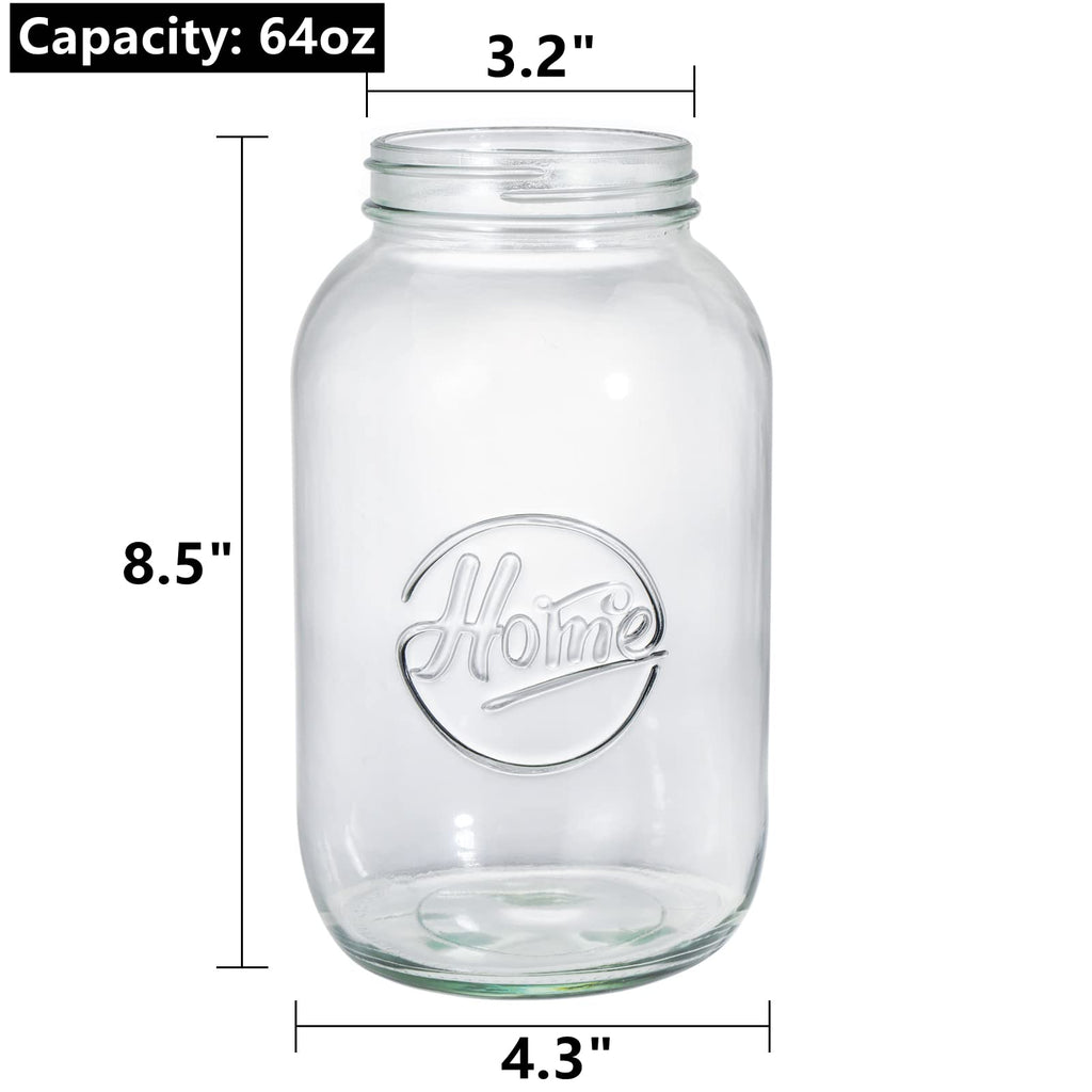 Peohud 3 Pack 64oz Wide Mouth Glass Mason Jars with Airtight Lids and Band, Large Clear Canning Jars for for Pickling, Fermenting, Jam, Jelly, Storing, Half Gallon Pot Masson Jars