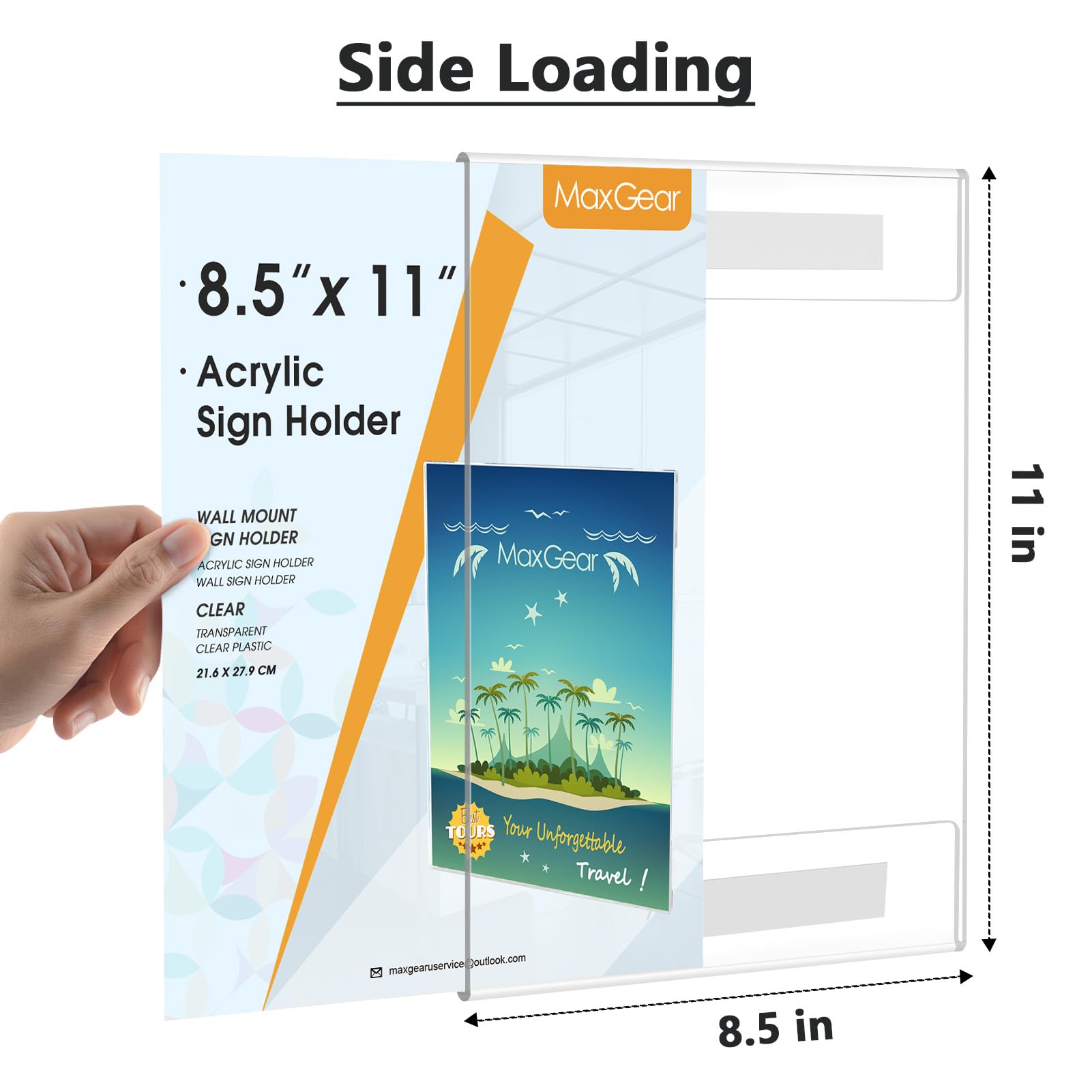 MaxGear 6 Pack Acrylic Sign Holder 8.5 x 11 Wall Mount Sign Holder with Double-Sided Tape, Clear Plastic Sign Holders, Plexiglass Document Flyer Paper Acrylic Frame for Office, Home, Store, Restaurant