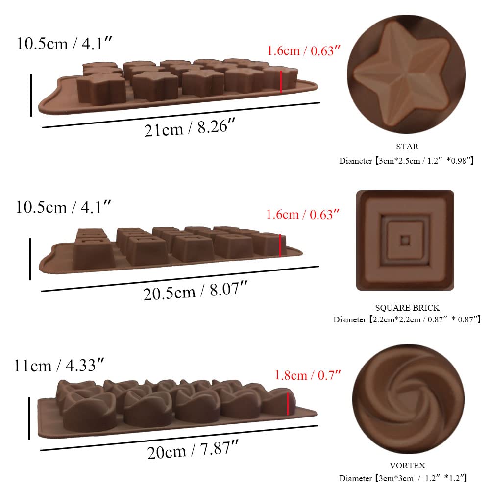 6 pcs Silicone Chocolate Molds, CNYMANY Candy Mold Jelly Mould Non-Stick Kitchen Baking Pans Ice Cube Trays for Party Festival - 6 Shapes