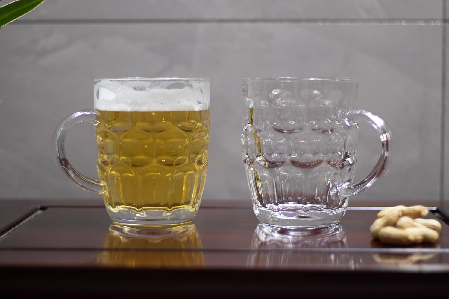 BothEarn 1 Pint Dimpled Beer Mug Set of 4 - Heavy British Pub Thick Glass with Handle - Stein Cup for Beer Lover in Home Party BBQ