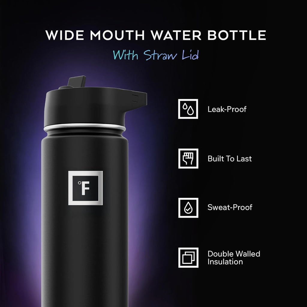IRON °FLASK Insulated Water Bottle with Straw 40 Ounce with 3 Lids - Stainless Steel Double Walled Camping & Hiking Hydration Flask - Vacuum Leak Proof BPA Free - Travel Sports Gym