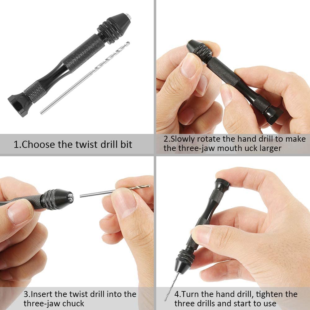57 Pieces Hand Drill Bits Set, Pin Vise Hand Drill, 46 Pieces Micro Twist Drill Bits and 10 Pieces PCB Mini Drill Bits for Resin Craft DIY Jewelry (0.1-1mm, Random Color PCB Drill)