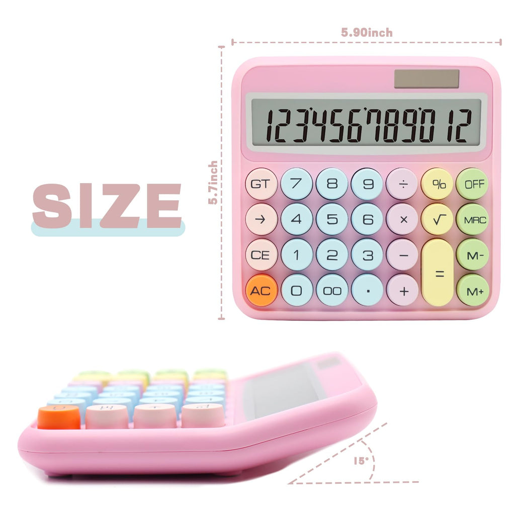 UPIHO Pink Calculator - Standard 12 Digit with Large LCD Display and Big Buttons - Office, School, Home, Business Accessory