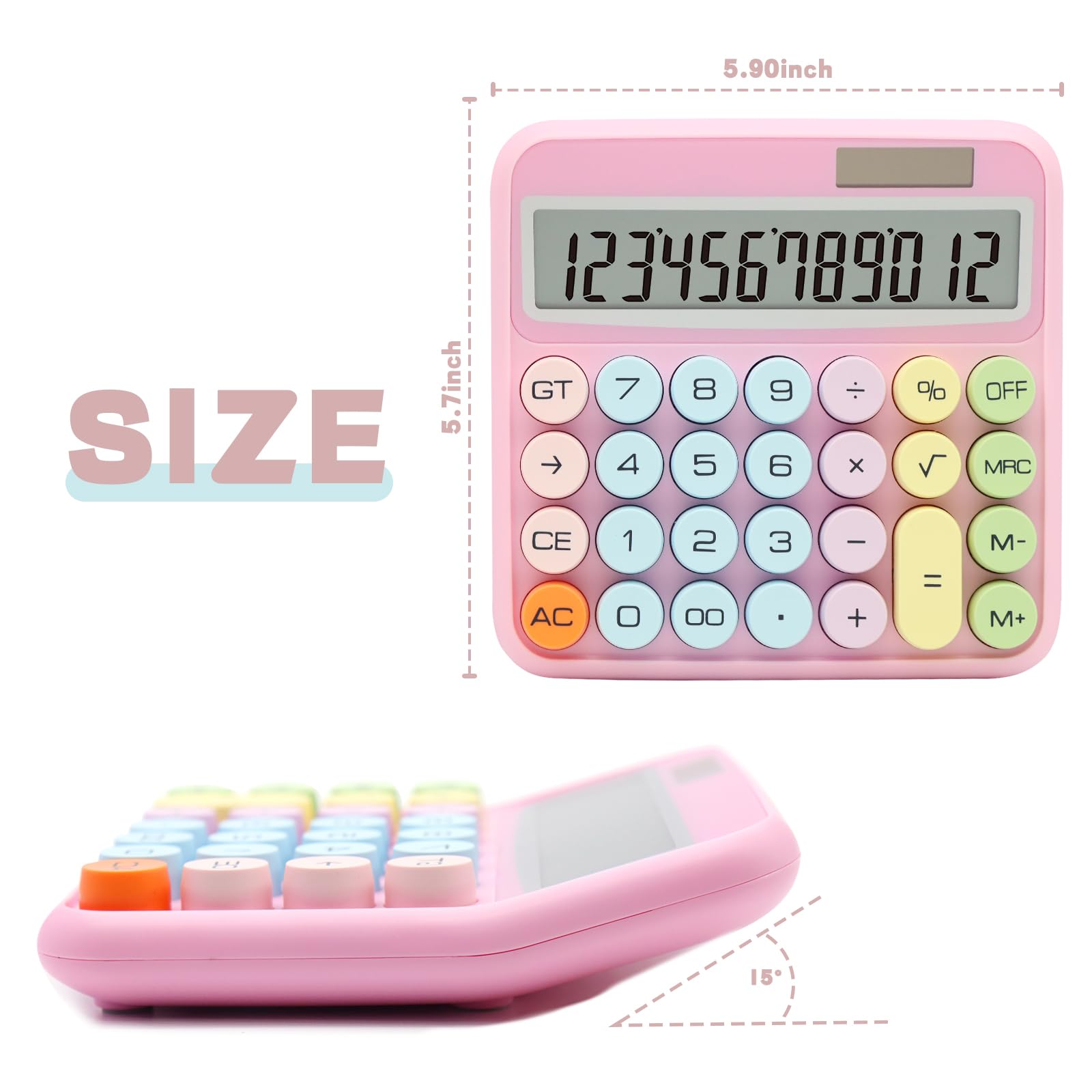 UPIHO Pink Calculator - Standard 12 Digit with Large LCD Display and Big Buttons - Office, School, Home, Business Accessory