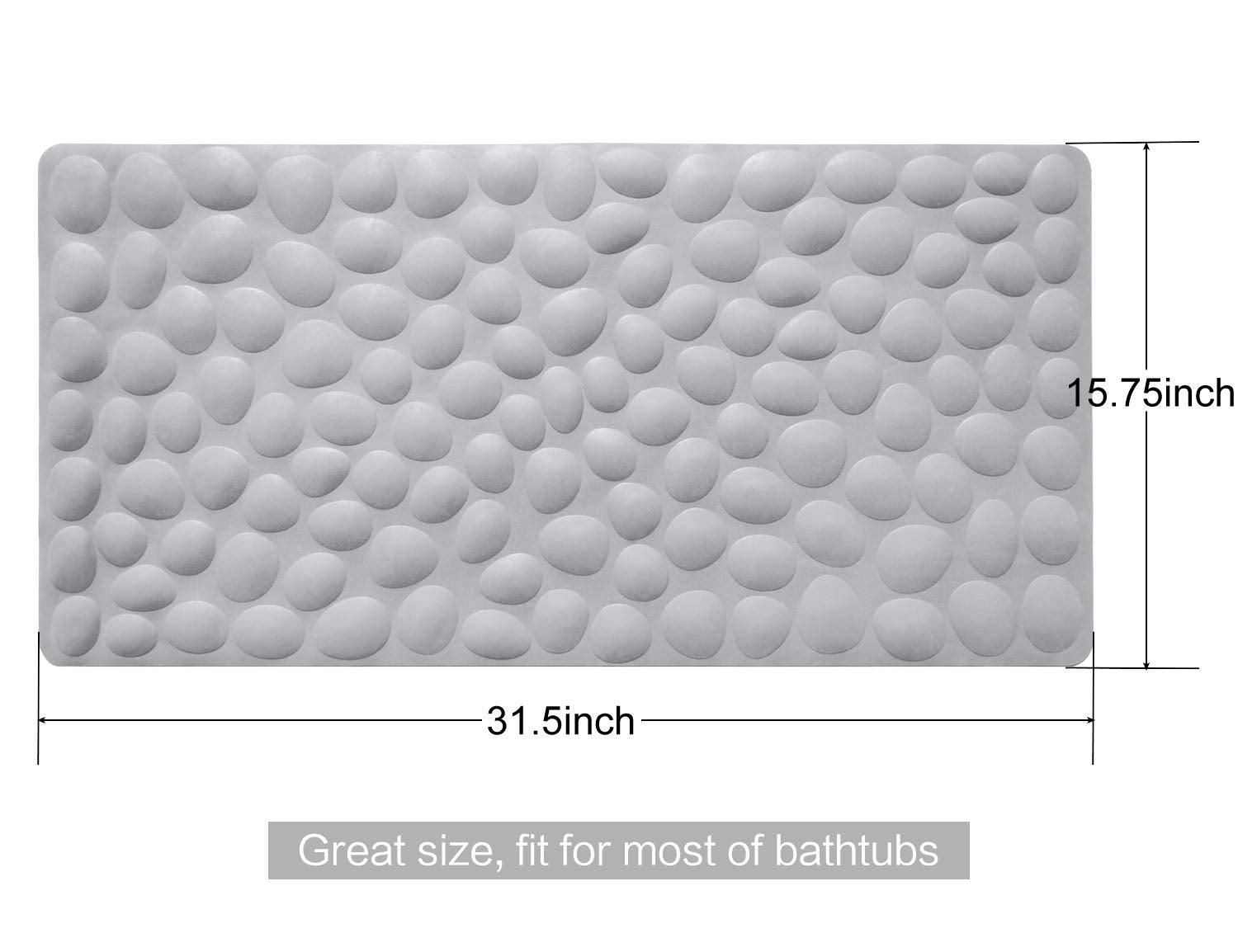 Non-Slip Bathtub Mat OTHWAY Soft Rubber Bathroom Bathmat with Strong Suction Cups (Grey)