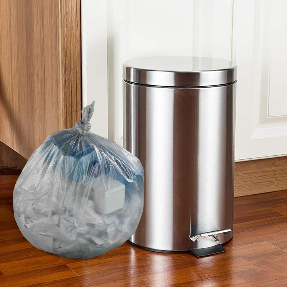 Jekiyo 4 Gallon Trash Bags, Small Garbage Bags, 6 Rolls / 150 Counts (Clear & Grey)