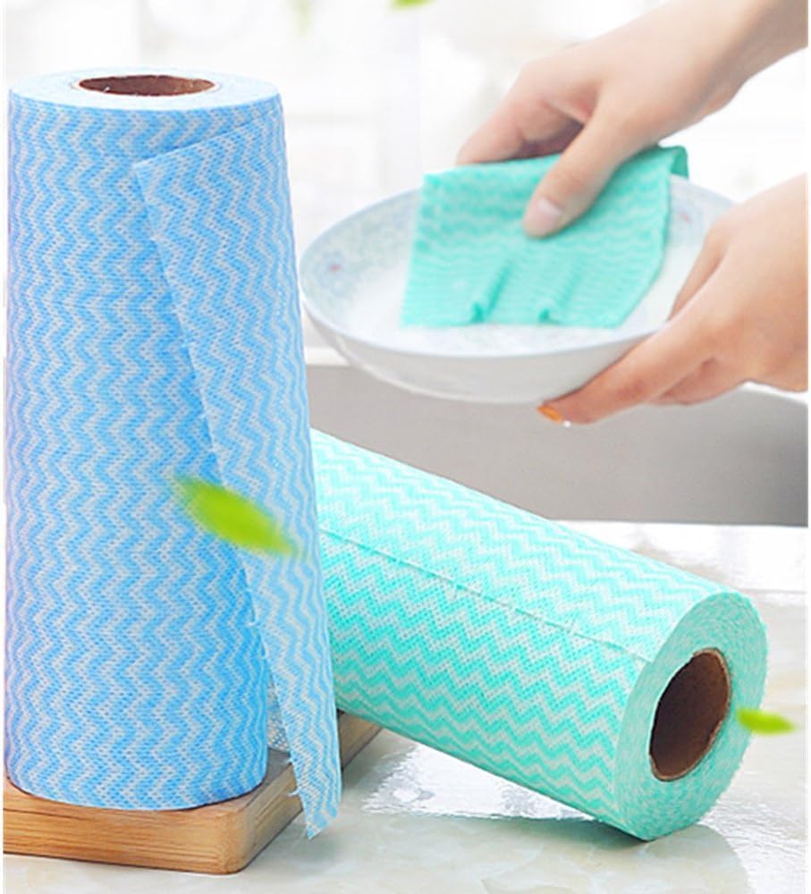 JEBBLAS Disposable Cleaning Towels Reusable Paper Rolls Dish Cloths Handy Cleaning Cloth J Cloth Quick-Dry 50 Count/Roll Total 3 Roll Blue