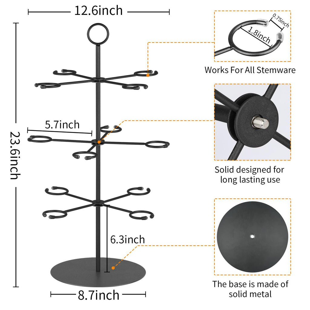 QPIX DIGITAL Cocktail Tree Stand for Parties Brunch,3 Tiers 12 Holders Wine Glass Holder Stand,Champagne Tower Martinis Tree Wine Glasses Display for Mimosa Bar Parties Bridal Shower Weddings