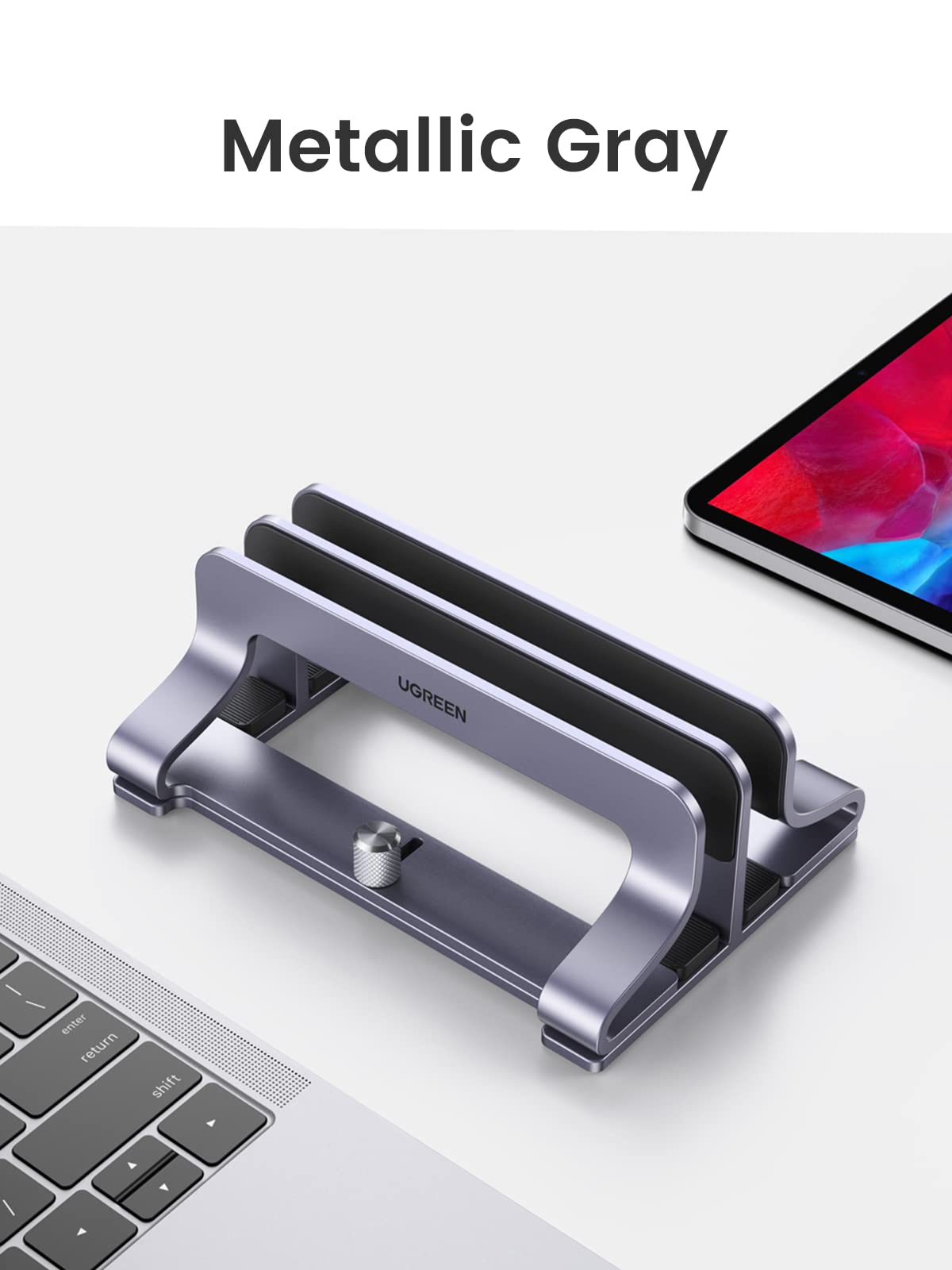 UGREEN Dual Slot Vertical Laptop Stand Holder Mount for Desk, Adjustable Aluminum Stand Compatible with MacBook Pro Air, Ideapad, Surface Book, Chromebook Up to 17.3 Inch