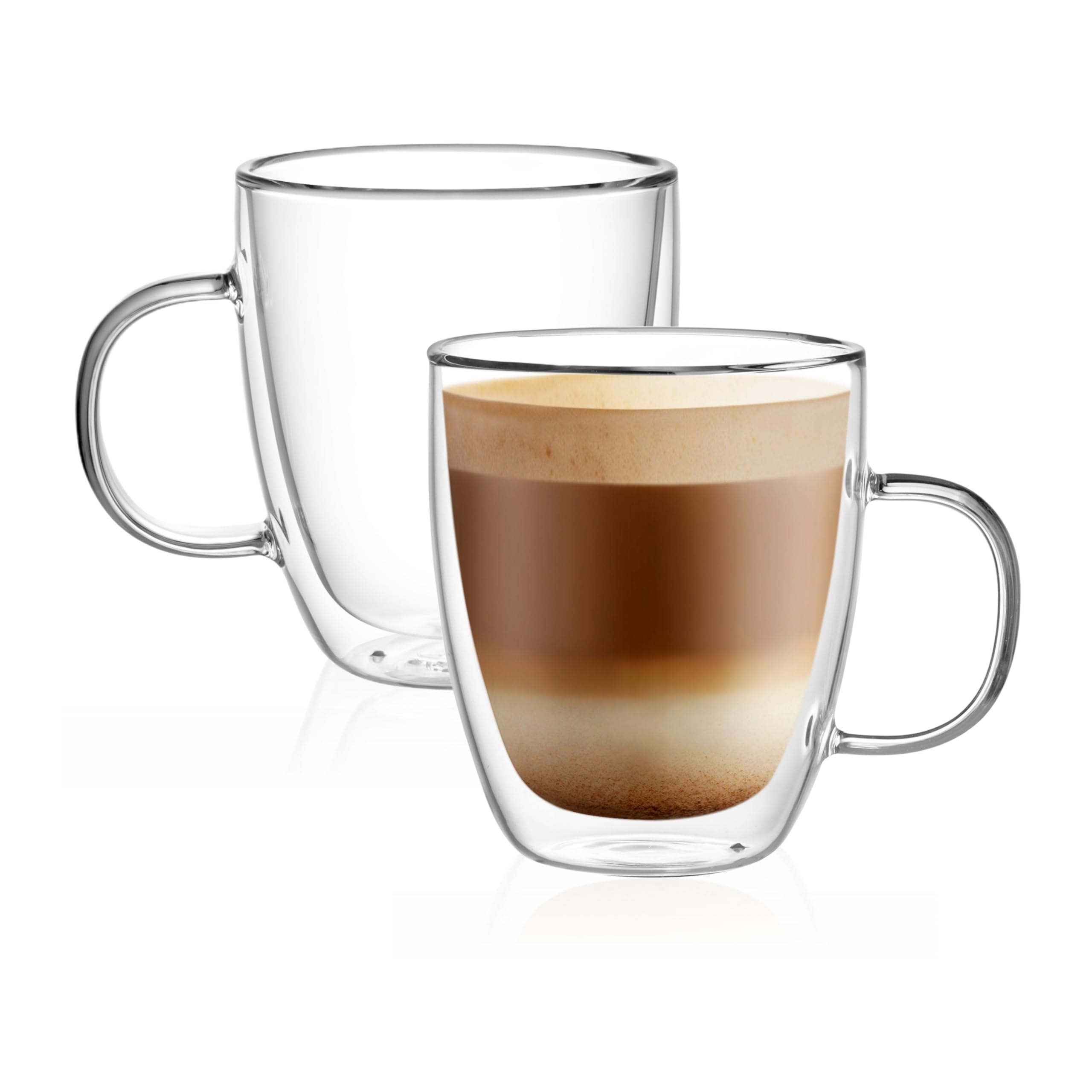CNGLASS Double Wall Glass Coffee Mugs 12 oz,Insulated Glass Coffee Cups with Handle,Clear Coffee,Cappuccino Cups,Tea Cups,Latte Cups,Beverage Heat Resistant,Set of 2