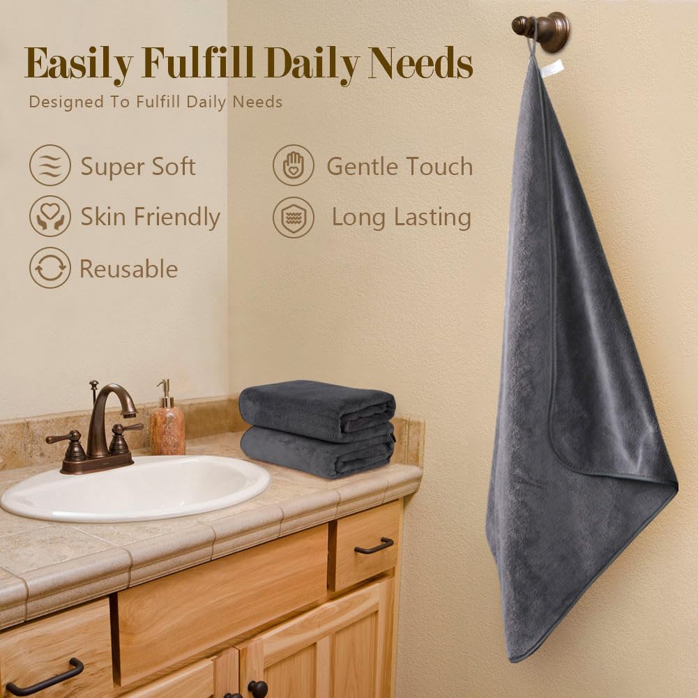 ORIGHTY Bath Towels Set Pack of 2(27’’ x 54’’) - Soft Feel Microfiber Bath Towels for Bathroom, Highly Absorbent Bath Sheet, Quick Drying Shower Towels, Fluffy Towel for Gym, Beach, SPA - Gery
