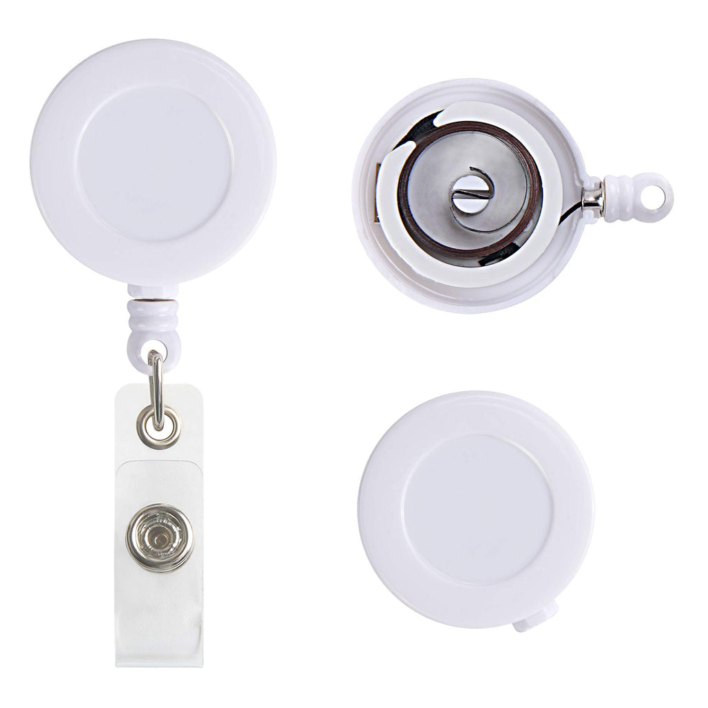JANYUN 50 Pcs Retractable Badge Reel Clips Holder for Hanging ID Card Key Chain (White)