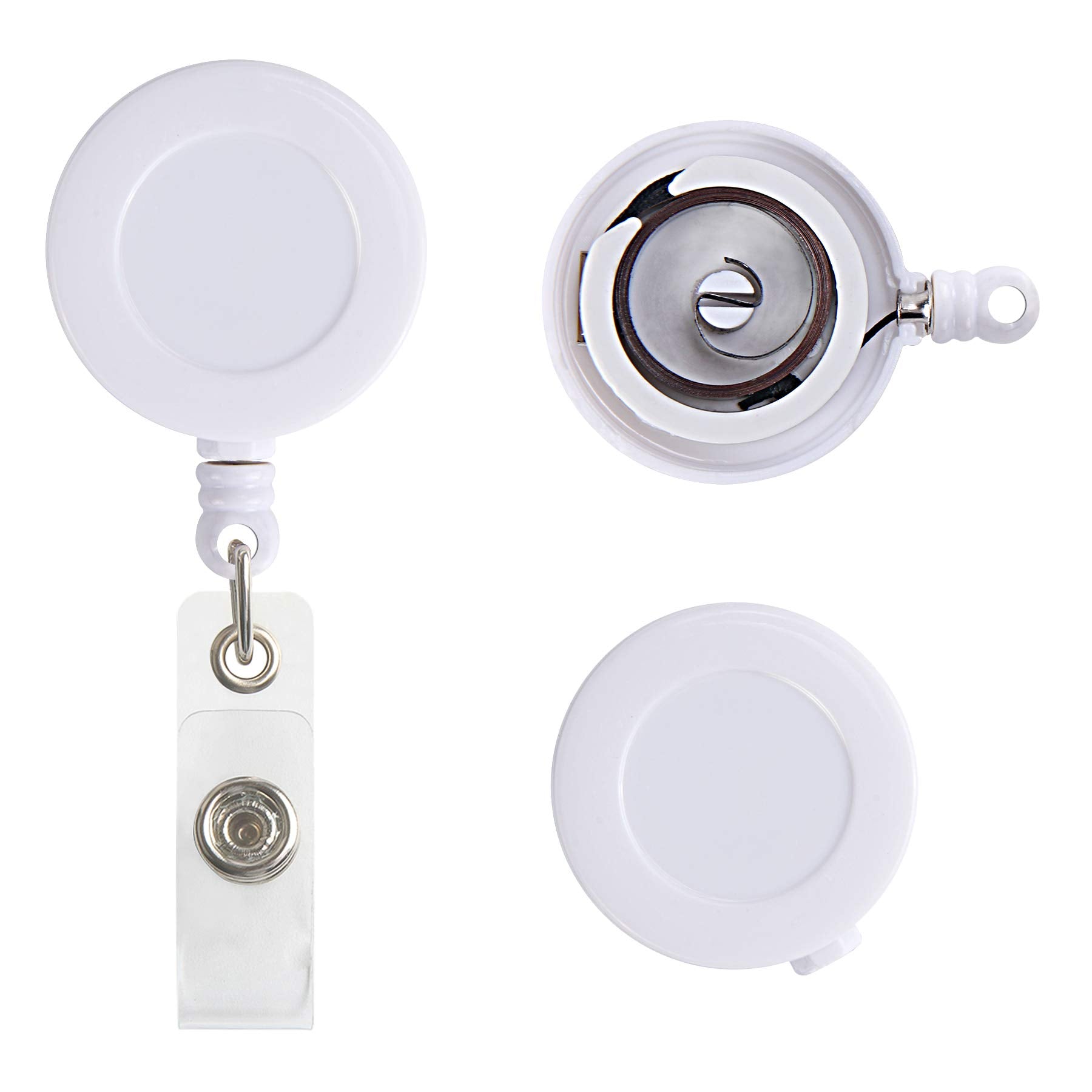 JANYUN 50 Pcs Retractable Badge Reel Clips Holder for Hanging ID Card Key Chain (White)