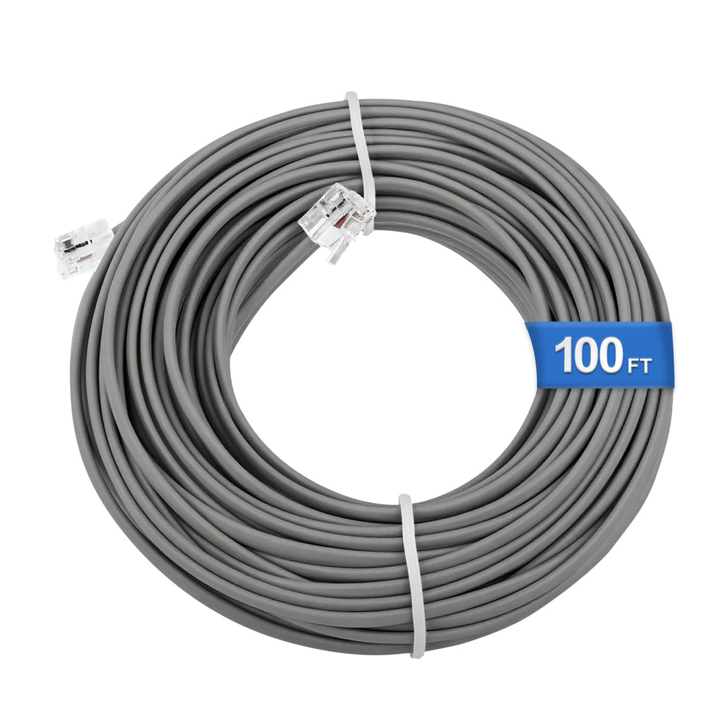 Uvital 100 Feet Grey Phone Extension Line Cord, Standard RJ11 6P4C Telephone Cable Wire, Landline Phone Wire for Telephone, Modem, Fax Machine