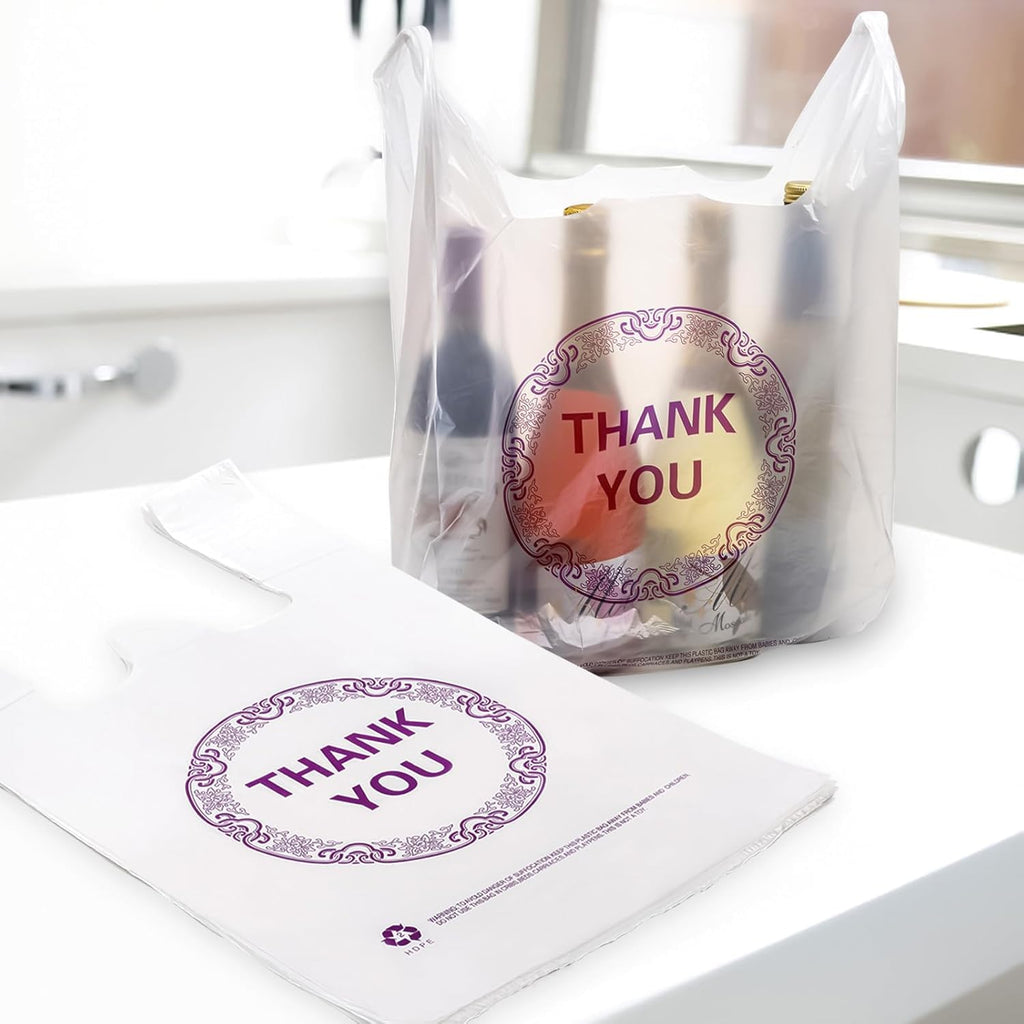 Elsjoy 500 Pieces Thank You Plastic Shopping Bags, 21 x 13 Inch T-Shirt Carry Out Bags Bulk Reusable Grocery Bags for Supermarket, Restaurant