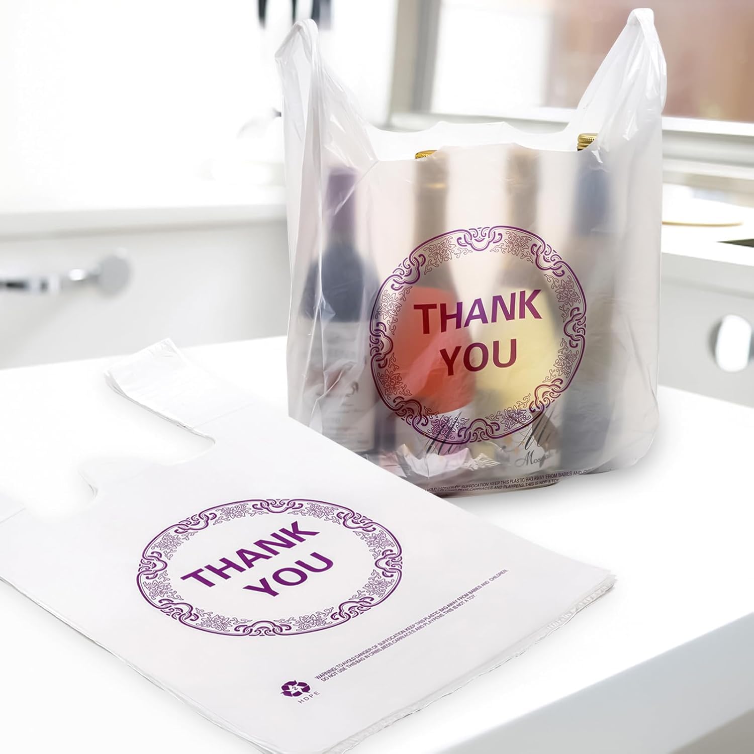 Elsjoy 500 Pieces Thank You Plastic Shopping Bags, 21 x 13 Inch T-Shirt Carry Out Bags Bulk Reusable Grocery Bags for Supermarket, Restaurant
