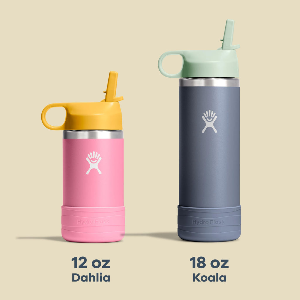 Hydro Flask 12 Oz Kids Stainless Steel Wide Mouth Water Bottle with Straw Cap and Boot, Anemone