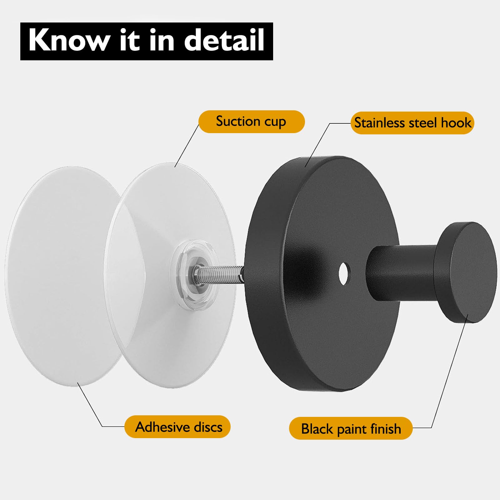 4Pcs Shower Hooks Suction, Suction Cup Hooks, Premium Stainless Steel Suction Hooks Shower Hooks Adhesive Hooks Bathroom Towel for Glass Mirror Smooth Surface（Black*4）