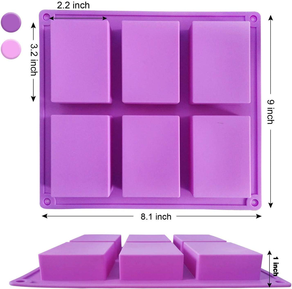 4 Pack Rectangle Silicone Molds, 6 Cavities Silicone Soap Molds Silicone Baking Mold Cake Pan for Soap Making, Cake Mold, Chocolate Mold ＆ Ice Cube Tray (Purple ＆ Pink)