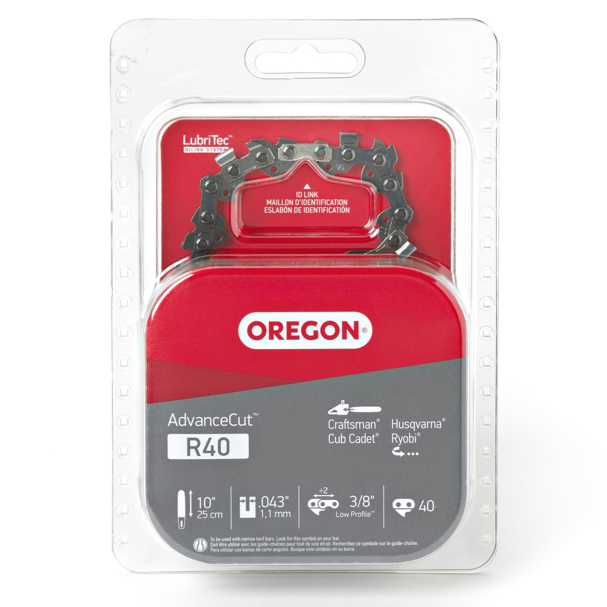 Oregon R40 AdvanceCut Chainsaw Chain for 10-Inch Bar -40 Drive Links – Low-Kickback Chain fits Craftsman, Husqvarna, Ryobi and More