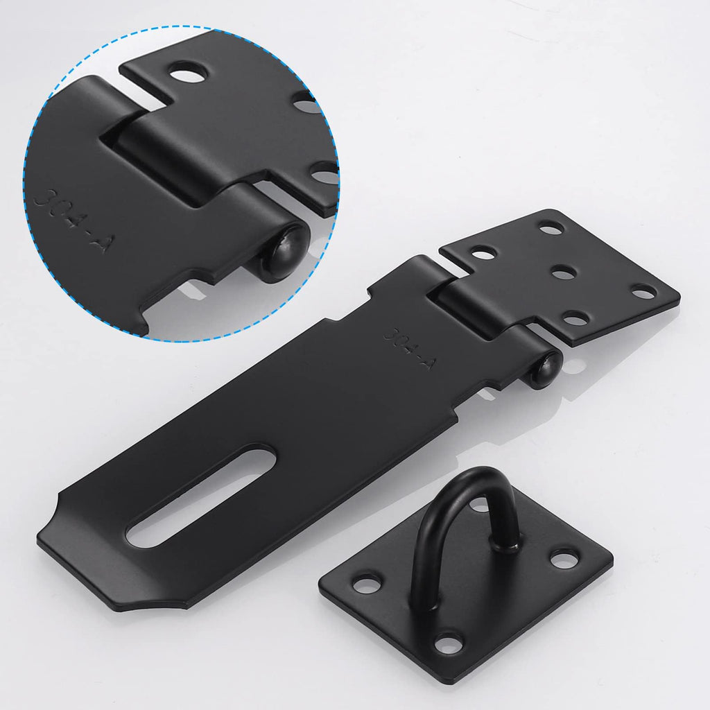 Door Latch Hasp with Door Padlock and Screw, Stainless Steel Door Lock with Key, Heavy Duty Hasp and Staple, Gate Lock, Waterproof Shed Lock, Latch Lock for Bedroom Door Patio Door Garden Gate (Black)