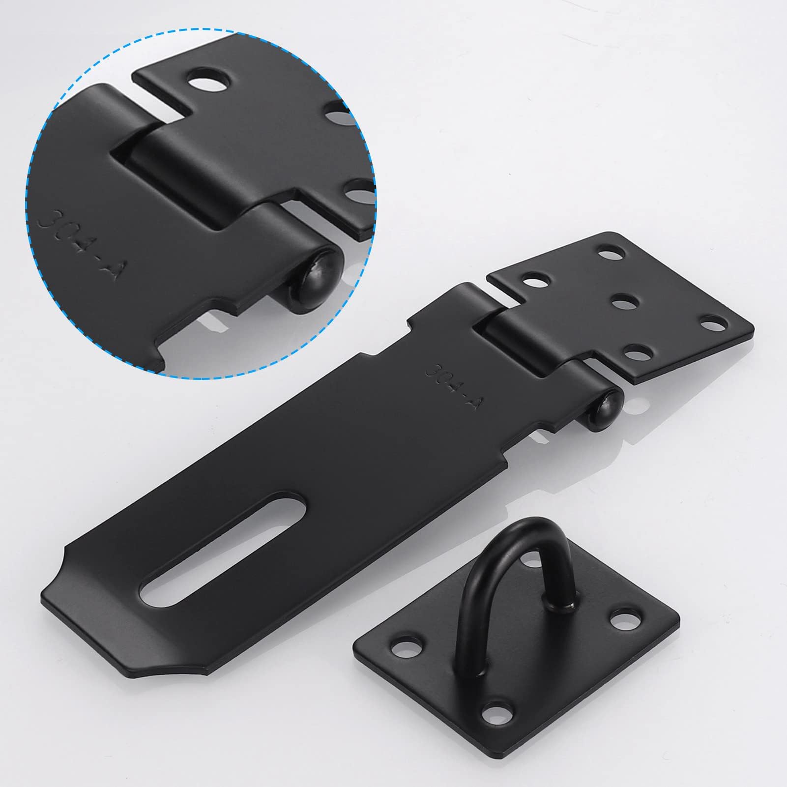 Door Latch Hasp with Door Padlock and Screw, Stainless Steel Door Lock with Key, Heavy Duty Hasp and Staple, Gate Lock, Waterproof Shed Lock, Latch Lock for Bedroom Door Patio Door Garden Gate (Black)