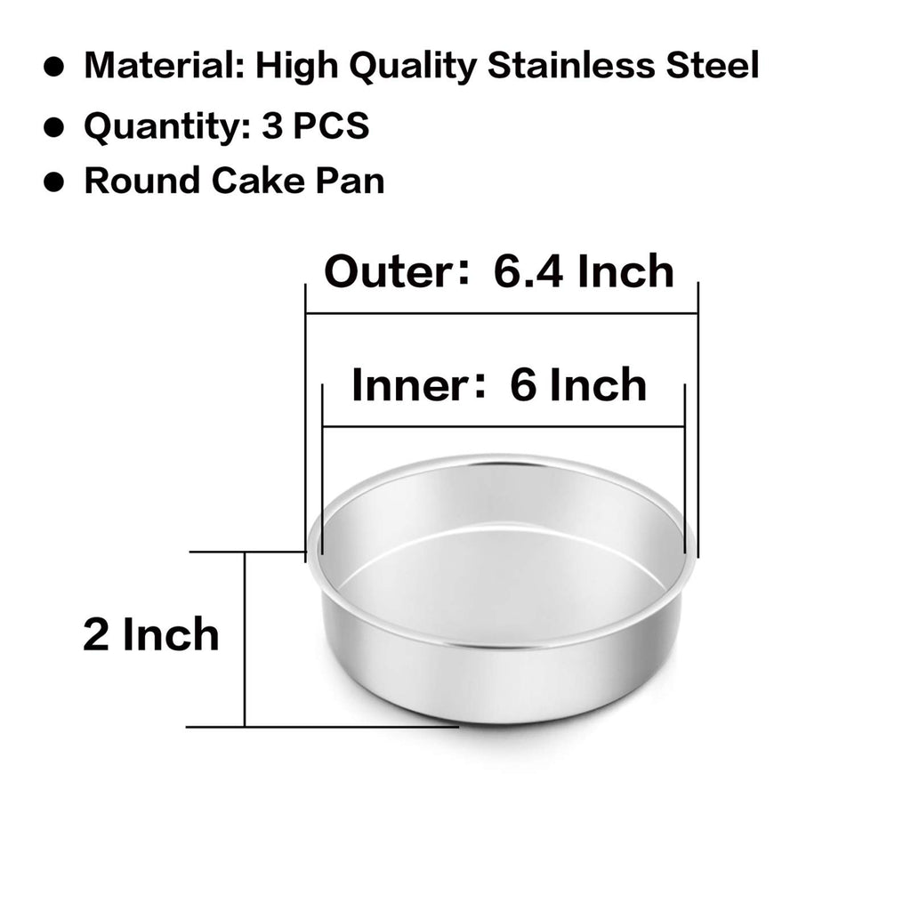 TeamFar 6 Inch Cake Pan, Round Smash Cake Pan Tier Baking Pans Set Stainless Steel, Fit in Pot Pressure Cooker Air Fryer, Healthy & Non-Toxic, Mirror Finish & Sturdy, Oven & Dishwasher Safe - Set of 3
