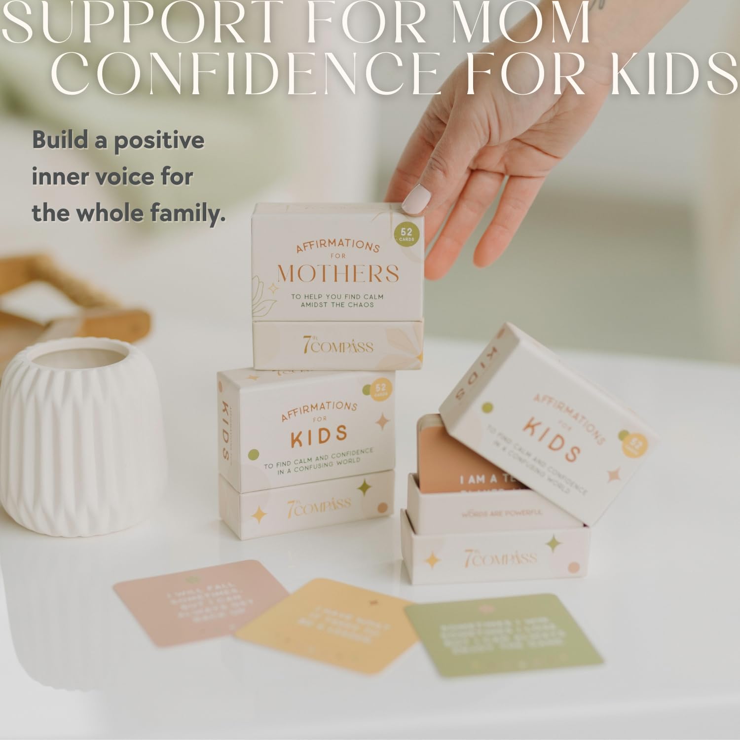 7th Compass Affirmations for Mothers – 52 Positive Daily Affirmation Cards for Women in Motherhood, New Mom Gift, Mindfulness & Self Care Cards, Postpartum Encouragement, Mother’s Day