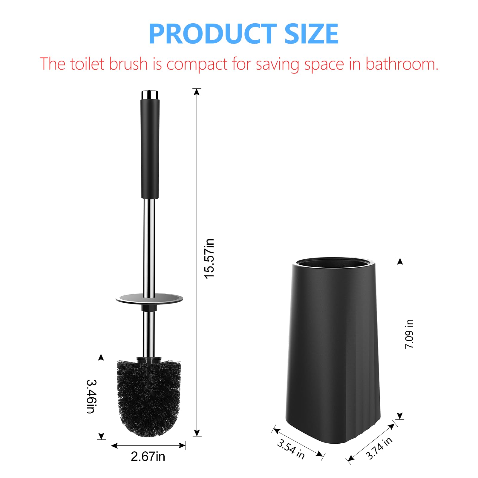 SetSail Toilet Brush, Compact Size Toilet Bowl Brush and Holder Toilet Brushes for Bathroom with Stainless Steel Handle Toilet Cleaner Brush with Durable Scrubbing Bristles, 2 Packs