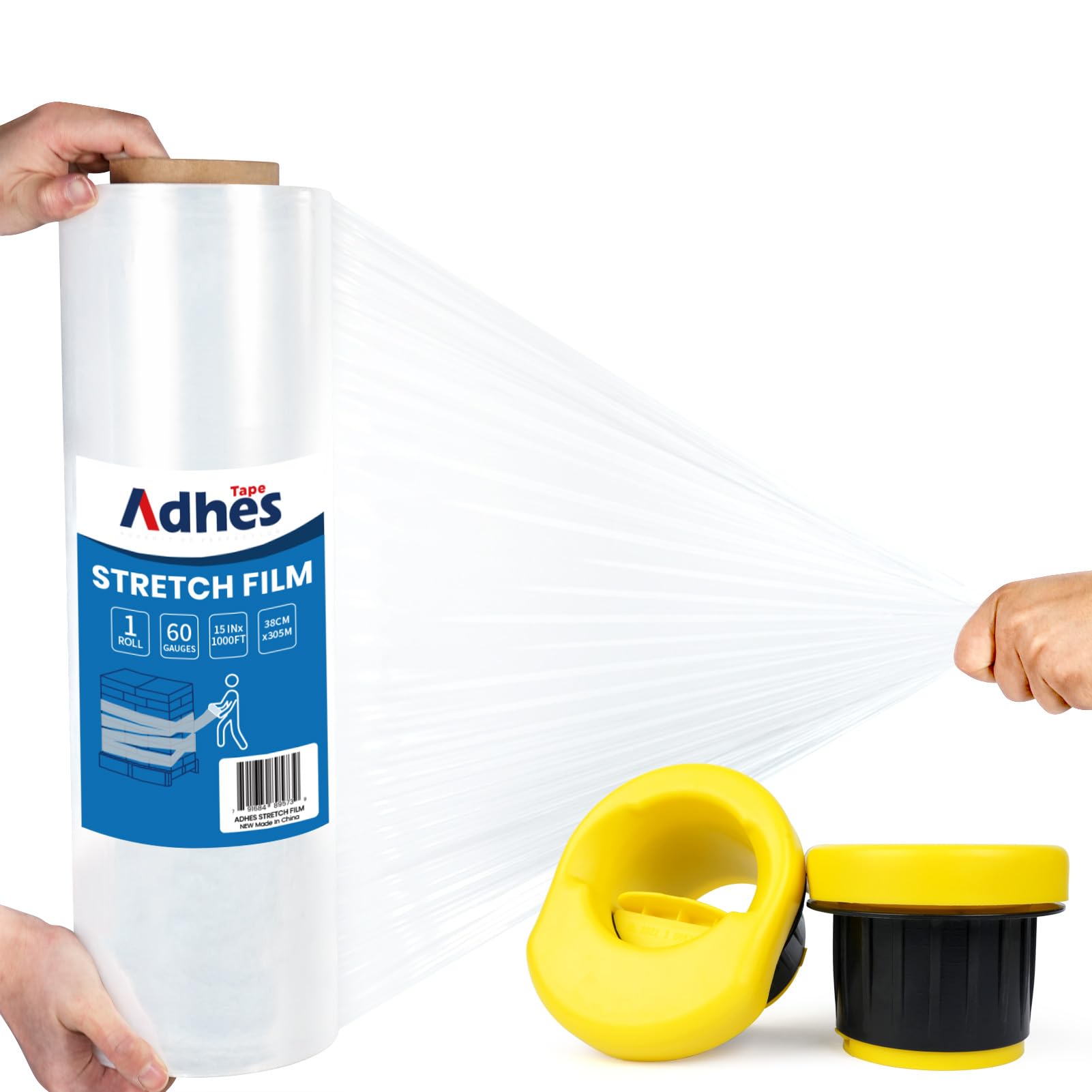 ADHES Heavy Duty Shrink Wrap Roll, 15 Inch x 1000 Feet, Stretch Wrap Stretch Film, 60 Gauge Industrial Strength Plastic Moving Wrap for Pallet Wrap, Furniture Wrapping Moving & Protection