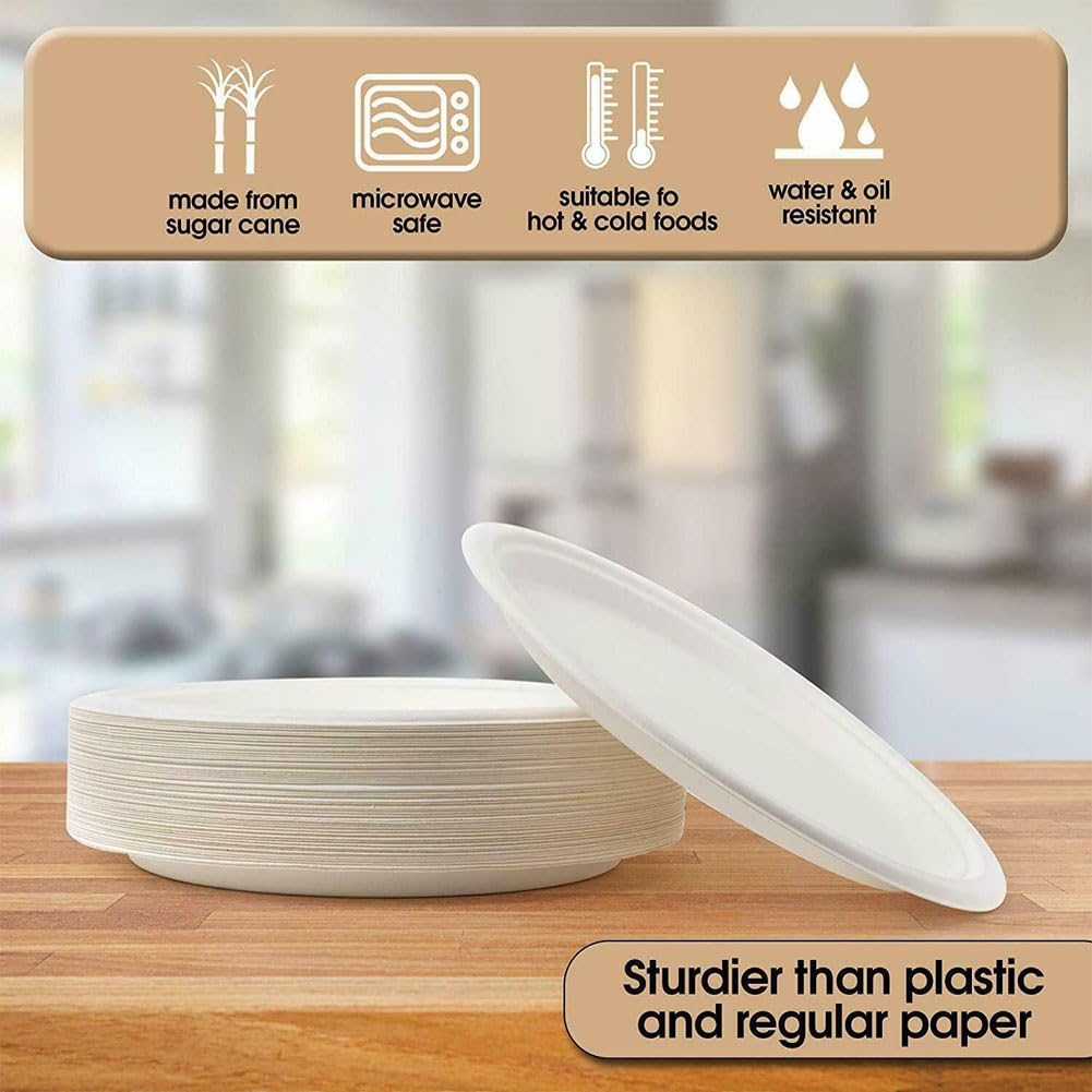 10 Inch Paper Plates, Compostable Disposable Paper Plates,Disposable Sugarcane Paper Party Plates, 50 Count