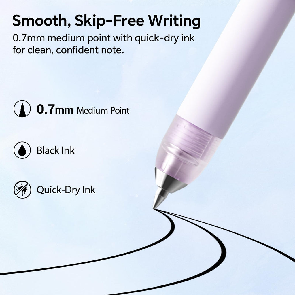WRITECH Morph Extendable Gel Pen: 0.7mm Medium Point Black Ink Pocket-to-Full-Size Design Translucent Soft Grip Barrel Includes 2 Pens and 2 Refills Dual-Length Pocket Pen 4.6" to 6.1"