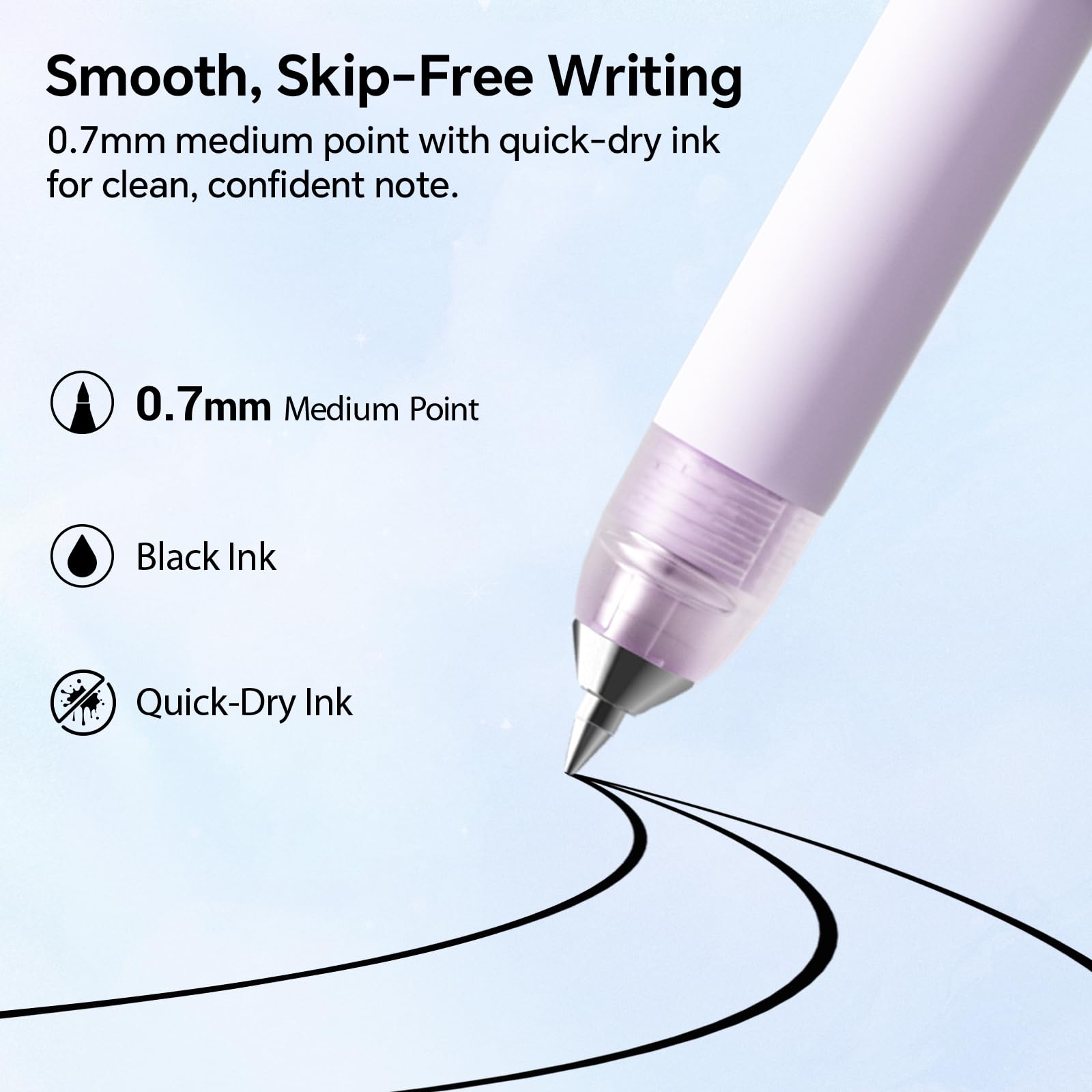 WRITECH Morph Extendable Gel Pen: 0.7mm Medium Point Black Ink Pocket-to-Full-Size Design Translucent Soft Grip Barrel Includes 2 Pens and 2 Refills Dual-Length Pocket Pen 4.6" to 6.1"