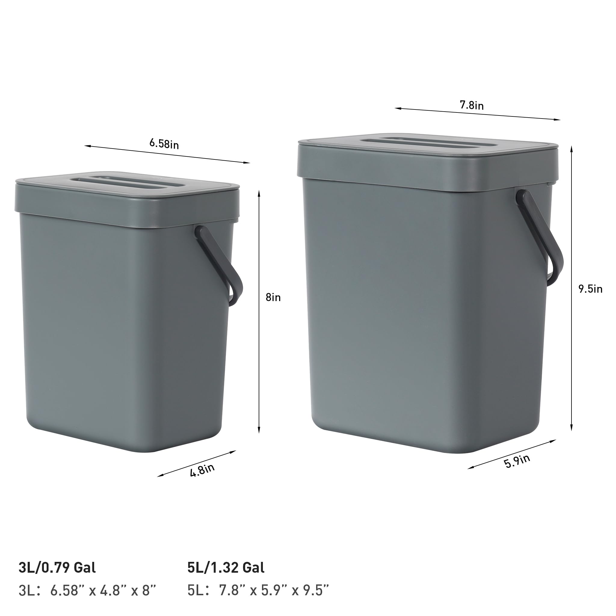 EKO Puro Wall-Mounted Trash Can with Lid, 1.32 Gal / 5L Hanging Trash Can, Small Kitchen Compost Bin for Counter Top, Mini Food Waste Bin (Grey)