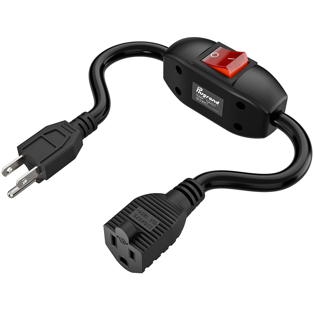 Inline On/Off Switch Extension Cord, 3-Prong Household Switchable Power Cord, Heavy Duty 23A 125V,16A 250V Double Break Switch Extension Cable, 40CM Cords