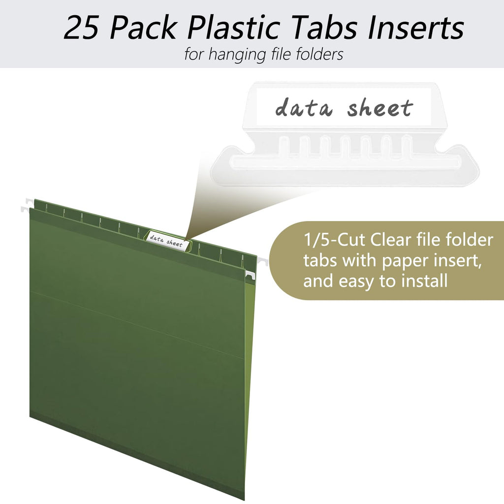 Hanging File Folders, 25 Pack Hanging Folders with 1/5-Cut Tabs, Filing Folders Organizer for Filing Cabinet, Dark Green Letter Size