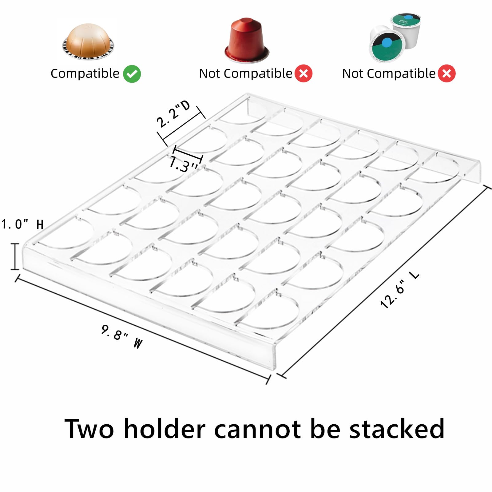 Cididu 2 Pack Coffee Pod Holder Storage Tray, 30 Pods Clear Coffee Espresso Pod Storage, Acrylic Drawer Insert Organizer for Countertop, Kitchen, Home, Office, 12.6" L x 9.8" W