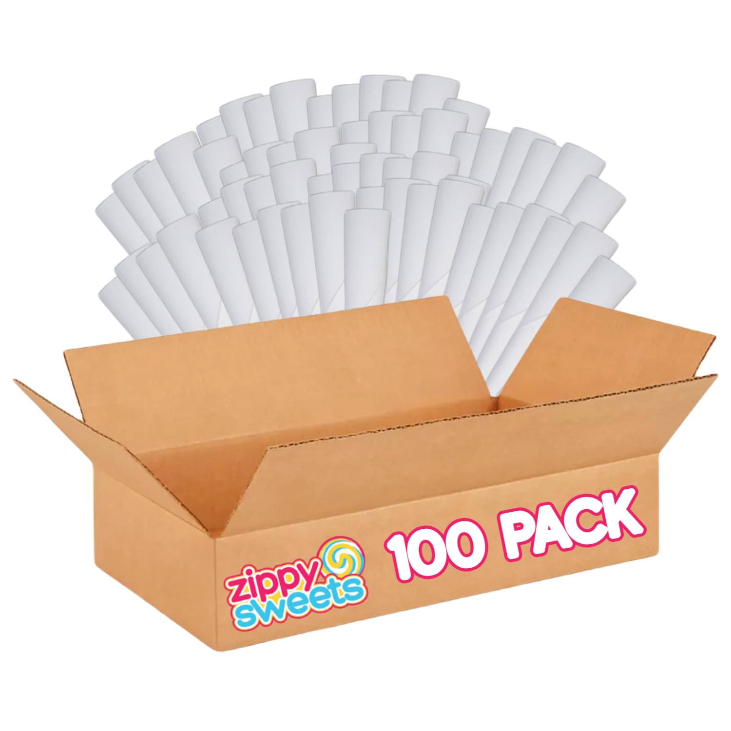 ZippySweets - 100 Pack Cotton Candy Cones - Heavy Duty Paper Sticks with Triple Wrapped Handle, Prevents Sticky Hands - Cotton Candy Sticks for Parties, Events, and Carnivals - A Perfect Match for any Cotton Candy Machine
