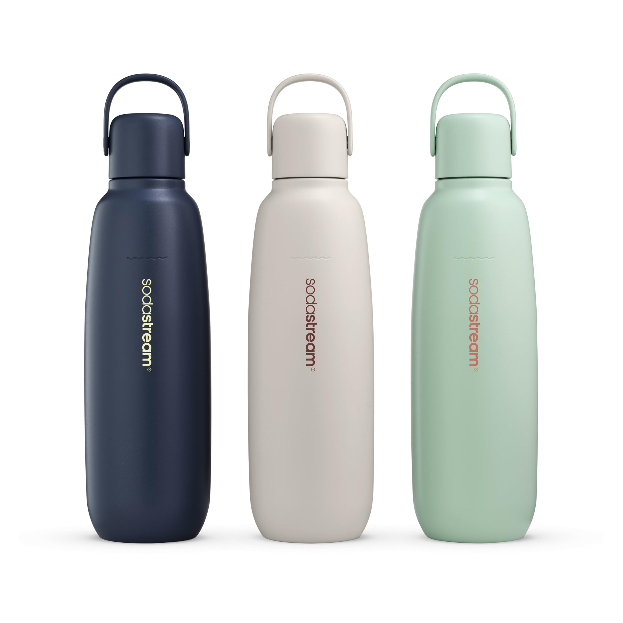 SodaStream - Fizz & Go Cool Bottle | Stainless Steel Carbonating Water Bottle | Keeps Drinks Cold 12 Hrs | Cupholder Friendly | Compatible with Pink CO2 Cylinder Machines | Storm Color | 0.9L