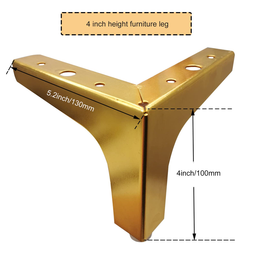 M MIMHOOY 4 Inch Furniture Legs Set of 4 Metal Cabinet Legs Modern Triangle Dresser Legs Luxury Gold for Sofa Cabinet Cupboard Couch Chair Ottoman